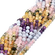 Natural Mixed Gemstone Beads Strands, Natural Aquamarine & Rose Quartz & Prehnite & Citrine & Amethyst, Round, 6mm, Hole: 0.8mm, about 65pcs/strand, 15.55''(39.5cm)(G-E576-07A)