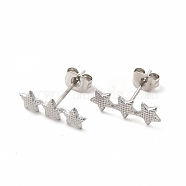 304 Stainless Steel Star Stud Earrings for Women, Stainless Steel Color, 5x14mm, Pin: 0.7mm(EJEW-C004-03P)