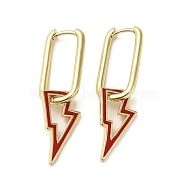 Lightning Bolt Real 18K Gold Plated Brass Dangle Hoop Earrings, with Enamel, Red, 37.5x11.5mm(EJEW-L268-018G-03)