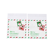 Christmas Theme Plastic Bakeware Bag, with Self-adhesive, for Chocolate, Candy, Cookies, Square, Lime, 130x100x0.2mm, about 100pcs/bag(OPP-Q004-04B)