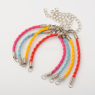 Braided PU Leather Cord Bracelet Making, with Iron Findings and Alloy Lobster Claw Clasps, Platinum, Mixed Color, 170x3mm, Hole: 4mm(AJEW-JB00032)