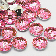 Taiwan Acrylic Rhinestone Buttons, Faceted, 2-Hole, Disc, Pink, 10x4mm, Hole: 1mm(BUTT-F022-10mm-26)