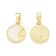 Plastic Pendants, with Rack Plating Brass Findings, Cadmium Free & Lead Free, Long-Lasting Plated, Flat Round with Moon Charm, Real 18K Gold Plated, 16.5x14x2.5mm, Hole: 6.5x3.5mm(KK-C011-32G)