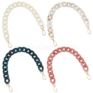 4Pcs 4 Colors Plastic Curb Chain Bag Handles, Imitation Gemstone, with Zinc Alloy Swivel Clasp, Mixed Color, 37cm, 1pc/color(FIND-FH0004-98)