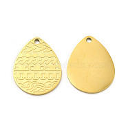 Ion Plating(IP) 304 Stainless Steel Pendants, Teardrop Charm, Real 18K Gold Plated, 18x14x1mm, Hole: 1.4mm(STAS-H177-04G)