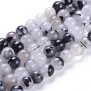 Natural Tourmalinated Quartz/Black Rutilated Quartz Beads Strands, Round, 8~8.5mm, Hole: 0.8mm, about 49pcs/strand, 15.7 inch(40cm)(G-E558-04-8mm)