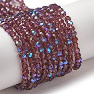 Electroplate Transparent Glass Beads Strands, Faceted, Round, Rainbow Plated, Old Rose, 3mm, Hole: 0.8mm, about 164~166pcs/strand, 19.69~19.88 inch(50~50.5cm)(EGLA-A035-T3mm-L13)