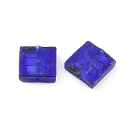 Handmade Silver Foil Lampwork Beads, Square, Medium Blue, 20x20x6mm, Hole: 1.5mm(X-FOIL-S002-01)