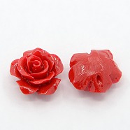 Synthetic Coral 3D Flower Rose Beads, Dyed, Red, 14x8mm, Hole: 1~1.4mm(CORA-A005-14mm-04)