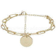 1Pc Brass Paperclip & Satellite Chains Double Layer Multi-strand Bracelet with Initial Letter A Charms for Women, Golden, 6-7/8 inch(17.5cm)(BJEW-AN0001-01)