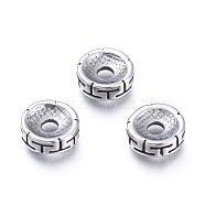 304 Stainless Steel Beads, Flat Round, Antique Silver, 8x3mm, Hole: 2mm(STAS-F243-12AS)
