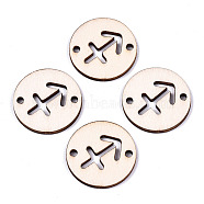 Unfinished Natural Poplar Wood Links Connectors, Laser Cut, Flat Round with Constellation, Sagittarius, 29.5x2.5mm, Hole: 2.5mm(WOOD-S045-139B-08)