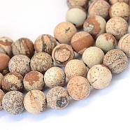 Frosted Natural Picture Jasper Round Bead Strands, 6~6.5mm, Hole: 1mm, about 59pcs/strand, 15 inch(G-E334-6mm-26)