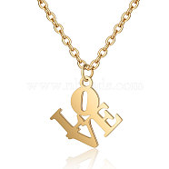 201 Stainless Steel Pendants Necklaces, Word Love, Golden, 16.3 inch(40cm)x1mm(NJEW-S063-TN460-2)