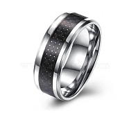 Men's Titanium Steel Finger Rings, Wide Band Ring, Black, Platinum, US Size 7(17.3mm)(RJEW-BB27567-B-7)