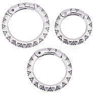 3Pcs 3 Sizes Tibetan Style 304 Stainless Steel Spring Gate Rings, Textured O Rings, Ion Plating (IP), Antique Silver, 7 Gauge, 23~18x3.5mm, Inner Diameter: 12~17mm, 1pc/style(STAS-UN0041-75)