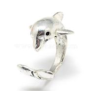Adjustable Alloy Cuff Finger Rings, Dolphin4, Antique Silver, US Size 4 1/4(15mm)(RJEW-S038-080)