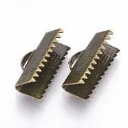 Brass Ribbon Crimp Ends, Rectangle, Antique Bronze, 8x16mm, Hole: 1x5mm(KK-Q747-10E-AB)