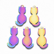 Ion Plating(IP) 201 Stainless Steel Pendants, Stamping Blank Tag, Etched Metal Embellishments, Cat Shape, Rainbow Color, 27x14x0.3mm, Hole: 1.8mm(STAS-R114-029)