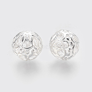 Iron Filigree Beads, Filigree Ball, Round, Silver, 20x19mm, Hole: 1.2mm(X-KK-F762-11S)