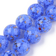Handmade Gold Sand Lampwork Beads, Inner Flower, Round, Royal Blue, 20x19~20mm, Hole: 2mm, about 20pcs/strand, 14.96 inch(38cm)(LAMP-S194-008C-03)