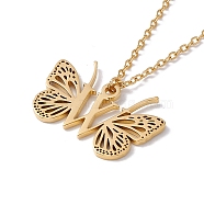 Initial Letter with Butterfly Pendant Necklace, Golden 304 Stainless Steel Jewelry for Women, Letter.W, Pendant: 18x27x1mm, 15.55 inch(39.5cm)(NJEW-C026-01G-W)