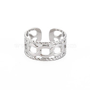 304 Stainless Steel Curb Chain Shape Open Cuff Ring for Women, Stainless Steel Color, US Size 10 1/2(20.1mm)(RJEW-S405-150P)