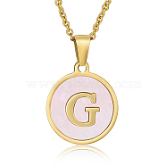 Natural Shell Initial Letter Pendant Necklace, with Golden Stainless Steel Cable Chains, Letter G, 17.72 inch(45cm)(LE4192-9)