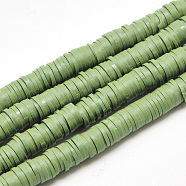 Flat Round Handmade Polymer Clay Beads, Disc Heishi Beads for Hawaiian Earring Bracelet Necklace Jewelry Making, Olive Drab, 8x0.5~1mm, Hole: 2mm, about 380~400pcs/strand, 17.7 inch(CLAY-R067-8.0mm-43)