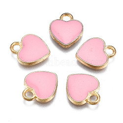 Alloy Enamel Charms, Heart, Light Gold, Pink, 12x10x2mm, Hole: 2mm(ENAM-S121-041I)