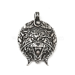 304 Stainless Steel Pendants, Wolf, Antique Silver, 47.5x35x7mm, Hole: 5mm(STAS-P309-27AS)