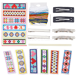 DIY Hair Clips Cross-Stitch Making Kits, including Fabric, Cotton Threads, Hot Melt Glue Sticks, Iron Needles & Snap Hair Clip, Alligator Hair Clip, Hair Barrette Findings, Mixed Color, Cross-Stitch Fabric: 174x100x3mm(DIY-WH0304-312)