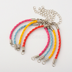 Braided PU Leather Cord Bracelet Making, with Iron Findings and Alloy Lobster Claw Clasps, Platinum, Mixed Color, 170x3mm, Hole: 4mm(AJEW-JB00032)