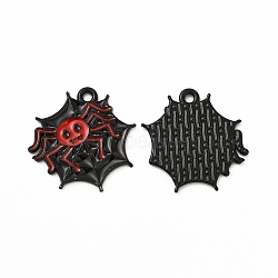 Rack Plating Halloween Alloy Enamel Pendants, Cadmium Free & Nickel Free & Lead Free, Spider Web with Spider, Electrophoresis Black, Red, 20.5x20.5x1.5mm, Hole: 1.6mm(FIND-G054-16EB-01)
