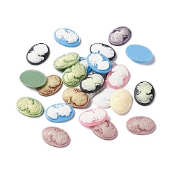 Cameos Opaque Resin Cabochons, Oval with Women, Mixed Color, 25x18x4.5mm(X-RESI-C016-01B)