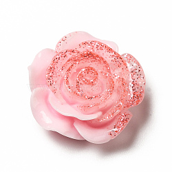 Opaque Resin Cabochons, Flower, with Glitter Powder, Pink, 19x19x9mm(X-CRES-D005-B01)
