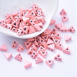 Spray Painted Alloy Multi-Strand Links, For Tile Elastic Bracelets Making, Triangle, Pink, 7x6.3x3.5mm, Hole: 0.8mm(PALLOY-G268-A-011)
