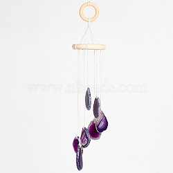 Nuggets Natural Agate Wind Chime, for Outdoor Home Garden Decor Geode Hanging Decorations , Indigo, 315mm(PW23051615098)