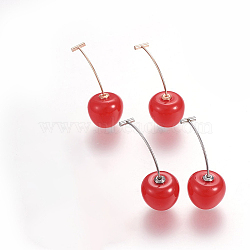304 Stainless Steel Ear Studs, with Resin, Cherry, Mixed Color, 42~43x17mm(EJEW-G252-01)