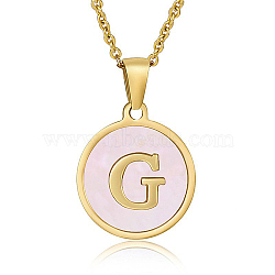 Natural Shell Initial Letter Pendant Necklace, with Golden Stainless Steel Cable Chains, Letter G, 17.72 inch(45cm)(LE4192-9)