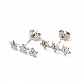 304 Stainless Steel Star Stud Earrings for Women, Stainless Steel Color, 5x14mm, Pin: 0.7mm
