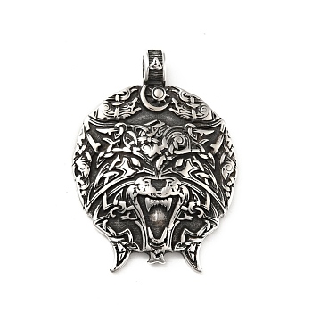 304 Stainless Steel Pendants, Wolf, Antique Silver, 47.5x35x7mm, Hole: 5mm