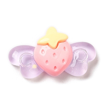 Translucent Resin Cabochons, Strawberry with Wings, Lilac, 14.5~15x26x7~7.5mm