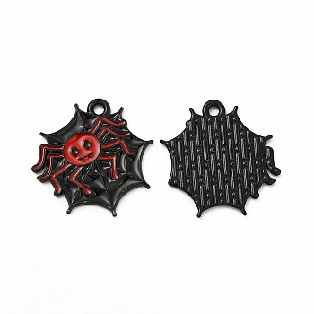 Rack Plating Halloween Alloy Enamel Pendants, Cadmium Free & Nickel Free & Lead Free, Spider Web with Spider, Electrophoresis Black, Red, 20.5x20.5x1.5mm, Hole: 1.6mm