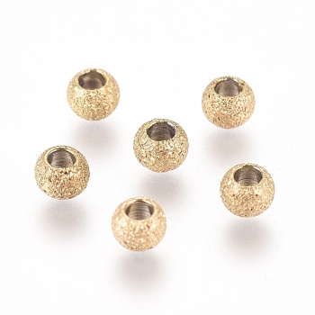 Ion Plating(IP) 304 Stainless Steel Textured Spacer Beads, Round, Golden, 3x2mm, Hole: 1.5mm