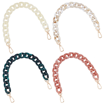 4Pcs 4 Colors Plastic Curb Chain Bag Handles, Imitation Gemstone, with Zinc Alloy Swivel Clasp, Mixed Color, 37cm, 1pc/color