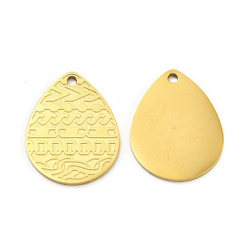 Ion Plating(IP) 304 Stainless Steel Pendants, Teardrop Charm, Real 18K Gold Plated, 18x14x1mm, Hole: 1.4mm