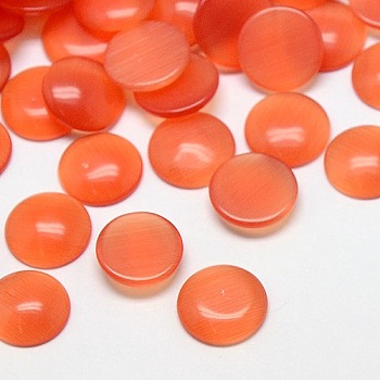 Cat Eye Cabochons, Half Round, Coral, 6x2mm