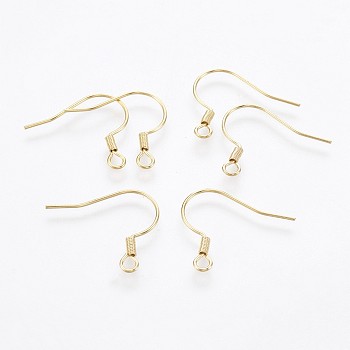 304 Stainless Steel Earring Hooks, Ear Wire, with Horizontal Loop, Golden, 17~18x18~20x2mm, Hole: 2mm, 21 Gauge, Pin: 0.7mm