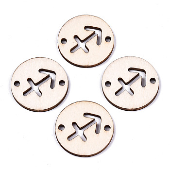 Unfinished Natural Poplar Wood Links Connectors, Laser Cut, Flat Round with Constellation, Sagittarius, 29.5x2.5mm, Hole: 2.5mm